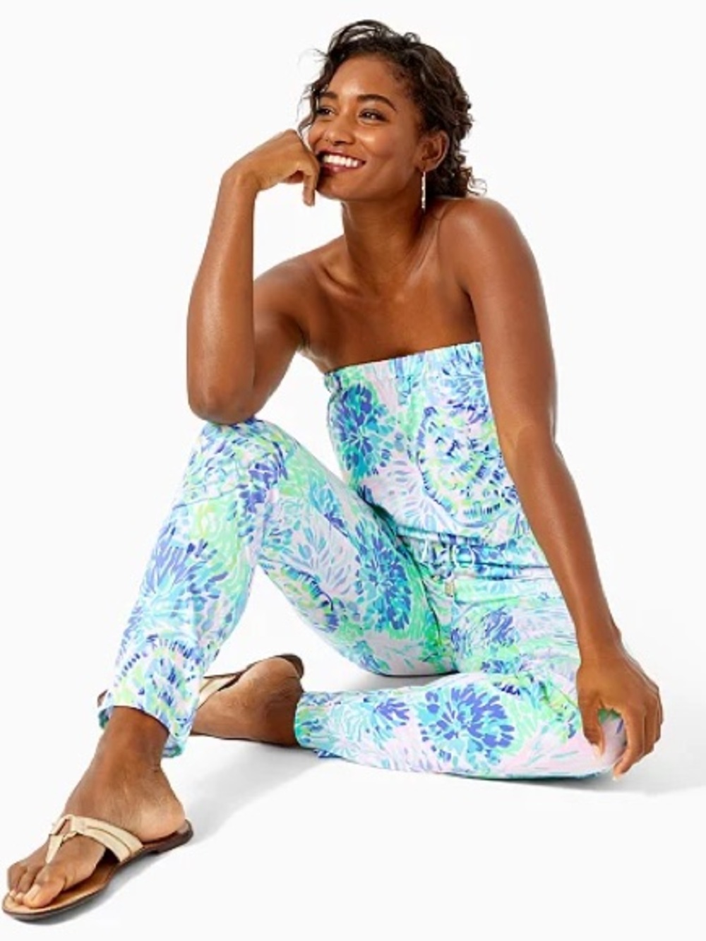 Lilly Pulitzer Keely Strapless Jumpsuit Shell of a Party Print Large